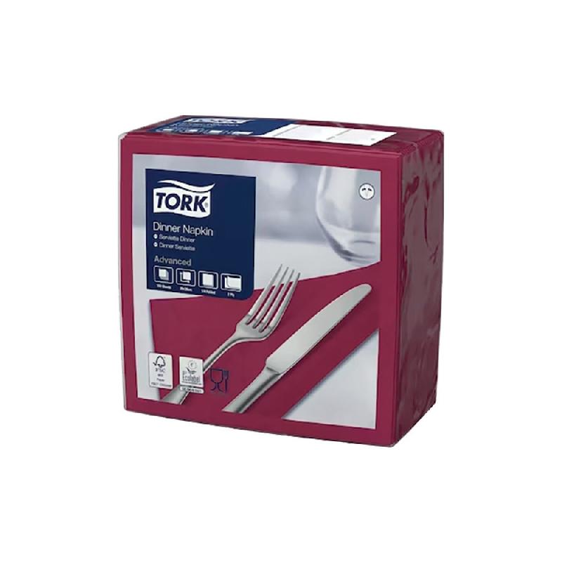 SERVIETTES DE TABLE EN PAPIER DINNER TORK, COLORIS BORDEAUX, LE COLIS DE 150, 478875