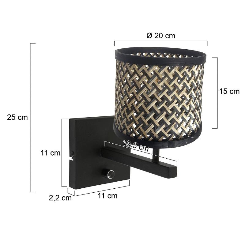 STEINHAUER APPLIQUE MURALE STANG 3709ZW, TRESSÉE NOIR/NATUREL