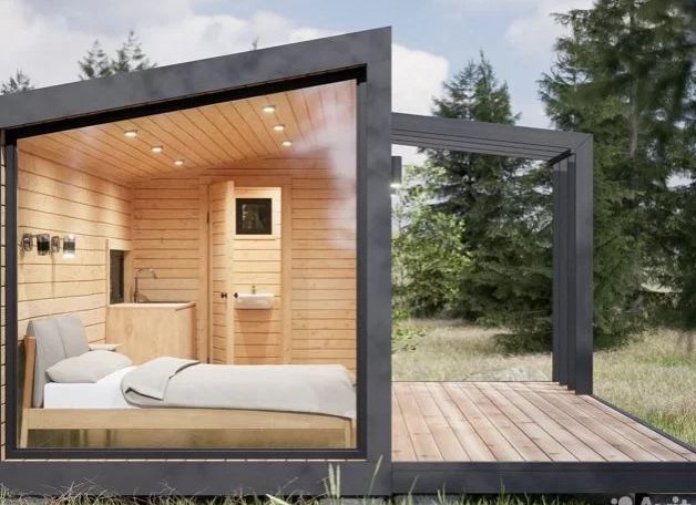 Studio ISK12 avec terrasse - module en container maritime certifié ISO - dimensions extérieures 4,06 x 3,44 x 2,89 m_0