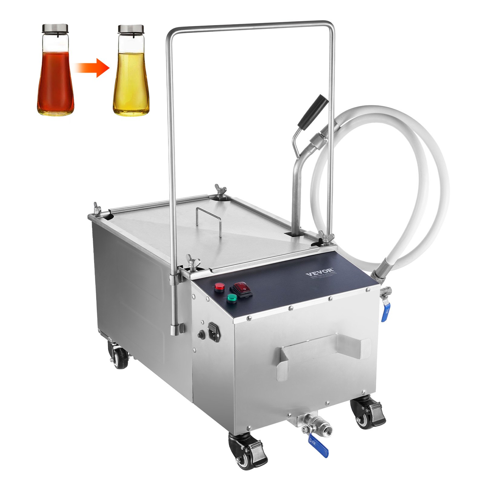 Système de filtration pour huiles de friture usagée VEVOR - Réservoir 38L - Mobile avec roulettes et tuyau - Filtration efficace à 4 couches_0