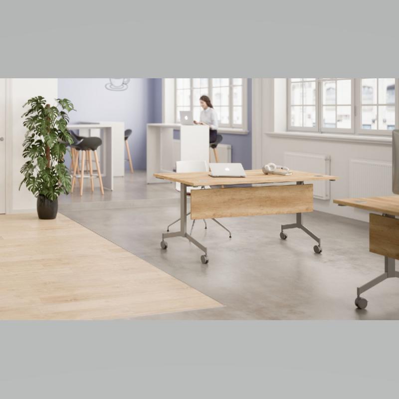 Table abattante sur roulettes - EUREKA - Fabriquée en France - Plateau rabattable en bois - Piétement design en métal_0