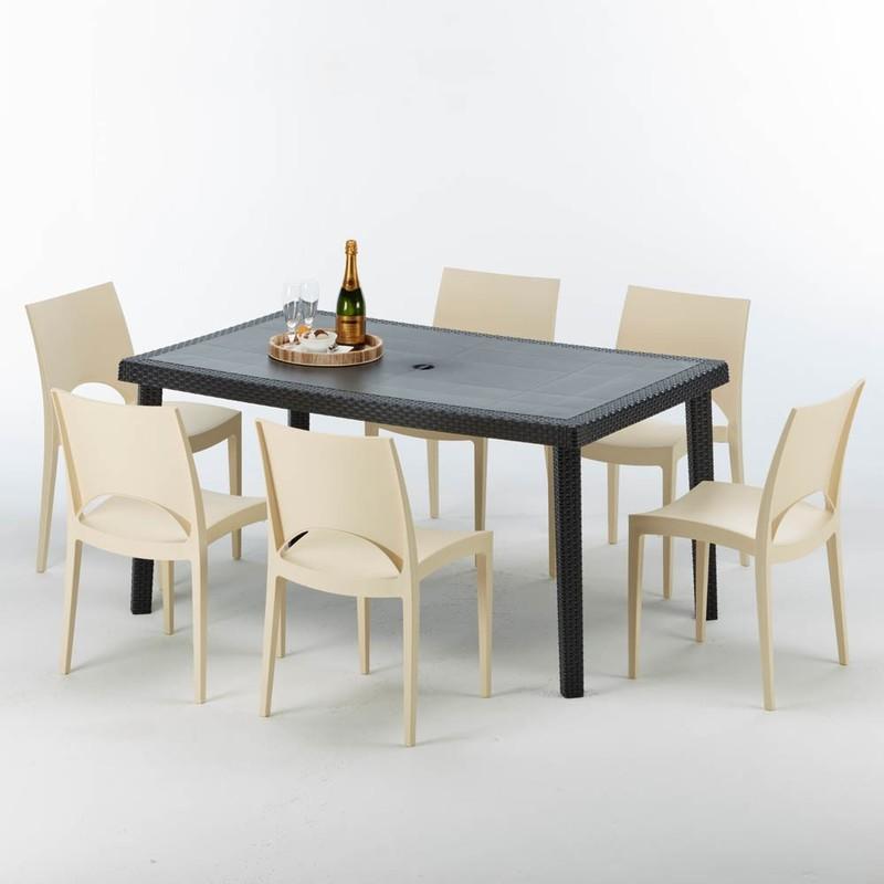 TABLE RECTANGULAIRE ET 6 CHAISES POLY ROTIN COLORÉES 150X90CM NOIR ENJOY | PARIS BEIGE IVOIRE GRAND SOLEIL TABLE RECTANGULAIRE ET 6 CHAISES POLY ROTIN COLORÉES 150X90CM NOIR ENJOY | PARIS BEIGE IVOIRE GRAND SOLEIL