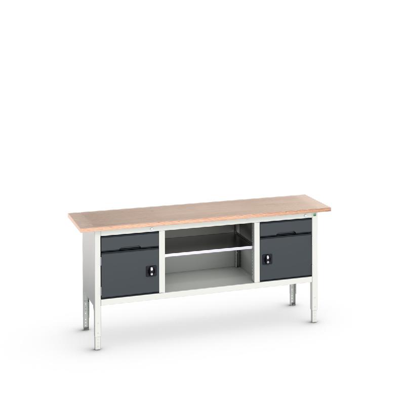 Établi Verso Monobloc Fixe MPX - 2 tiroirs, 2 portes, 1 tablette réglable - 2000x600x830-930 mm_0