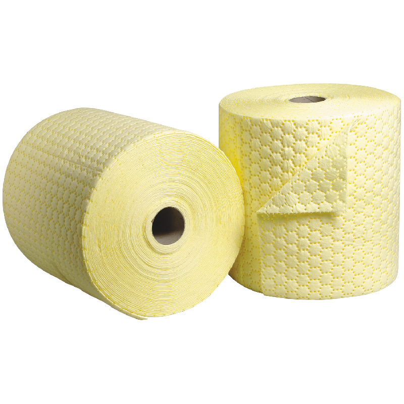 2 Rouleaux d'absorbant pour produits chimiques 40 cm x 40 m - Absorption 120 à 180L - 100% polypropylène_0