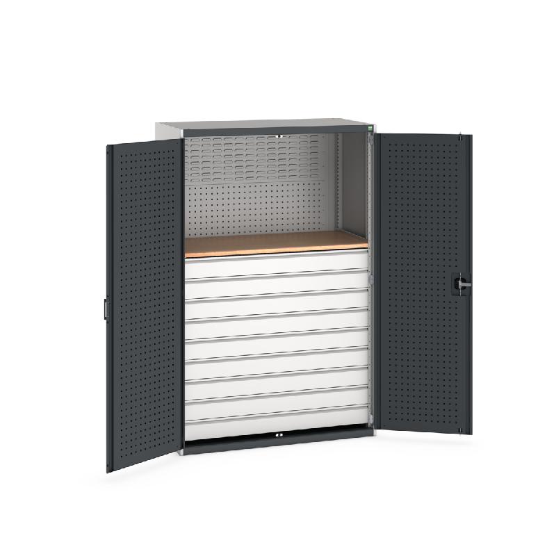 Armoire d'atelier Cubio SMF-13620 - Mini atelier avec portes perfo et 9 tiroirs - 1300x650x2000mm_0