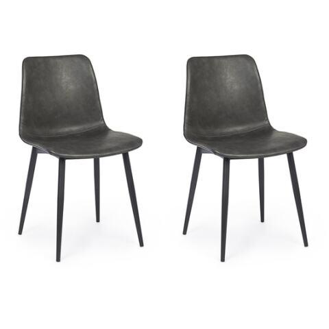 BIZZOTTO CHAISE LOT DE 2 C. KYRA PU ANTHRACITE VINTAGE
