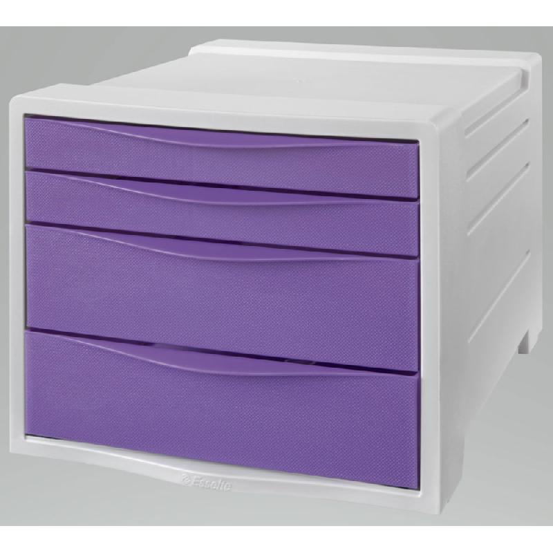 BLOC DE CLASSEMENT 4 TIROIRS ESSELTE COLOUR'BREEZE - GRIS CLAIR/LAVANDE