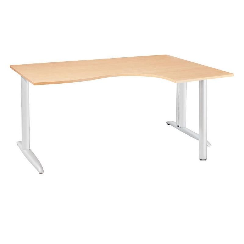 BUREAU COMPACT RETOUR À DROITE ACTUAL - L. 160 X P. 120 CM - PLATEAU HÊTRE - PIEDS L BLANC