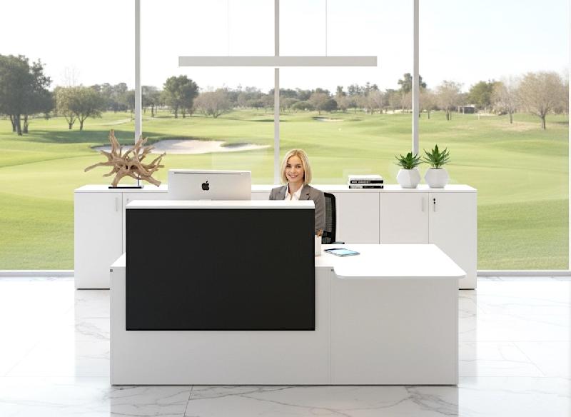 Bureau d'accueil Pano avec partie PMR - Ofitres - 200, Blanc, Noir mat - L3686_0