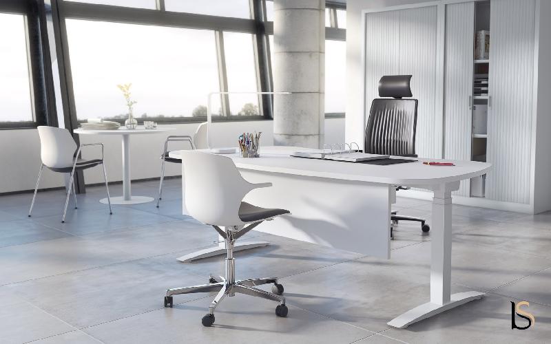 Bureau réglable en hauteur angles arrondis - Mobel Linea - Oui, 200, Alu, Blanc_0