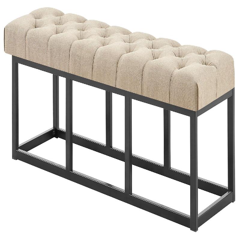 Décoshop26 - Banc capitonné rembourré 120 cm tissu taupe avec structure en métal noir design contemporain 10_0008605 - métal 3000266747333_0