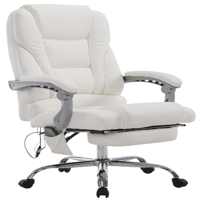 Décoshop26 - Fauteuil de bureau ergonomique fonction massage avec repose-pieds extensible accoudoirs en PVC blanc et métal 10_0006978 - blanc métal_0