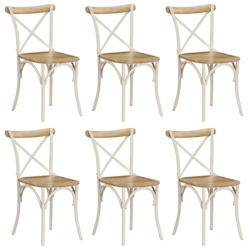 Décoshop26 - Lot de 6 chaises de salle à manger cuisine dossier en croix en bois de manguier massif cadre en acier blanc CDS022153 - blanc 300002430_0