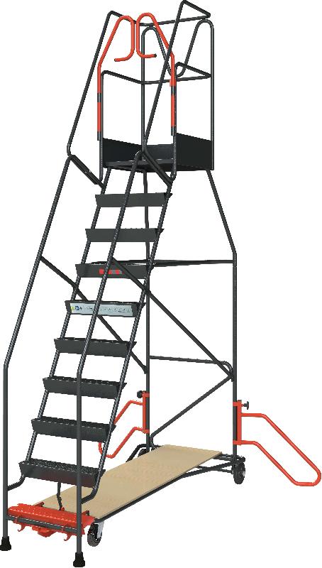 Escabeaux de rayonnage à immobilisation automatique - 10 marches - plateforme antidérapante et portillon de sécurité_0