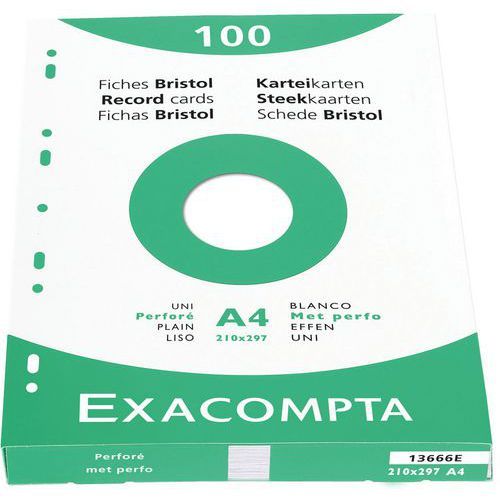 ÉTUI DE 100 FICHES BRISTOL UNI PERFORÉ 210X297MM - EXACOMPTA