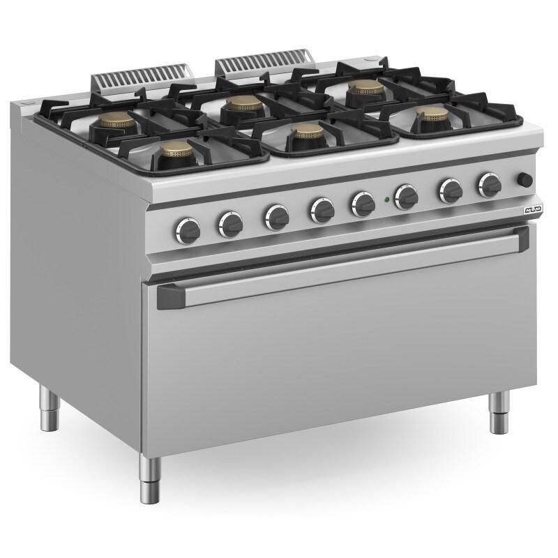 Fourneau à gaz - 6 feux - 3x7 + 3x11 kW - Avec four à gaz et grill - Arilex - 0637902792452_0