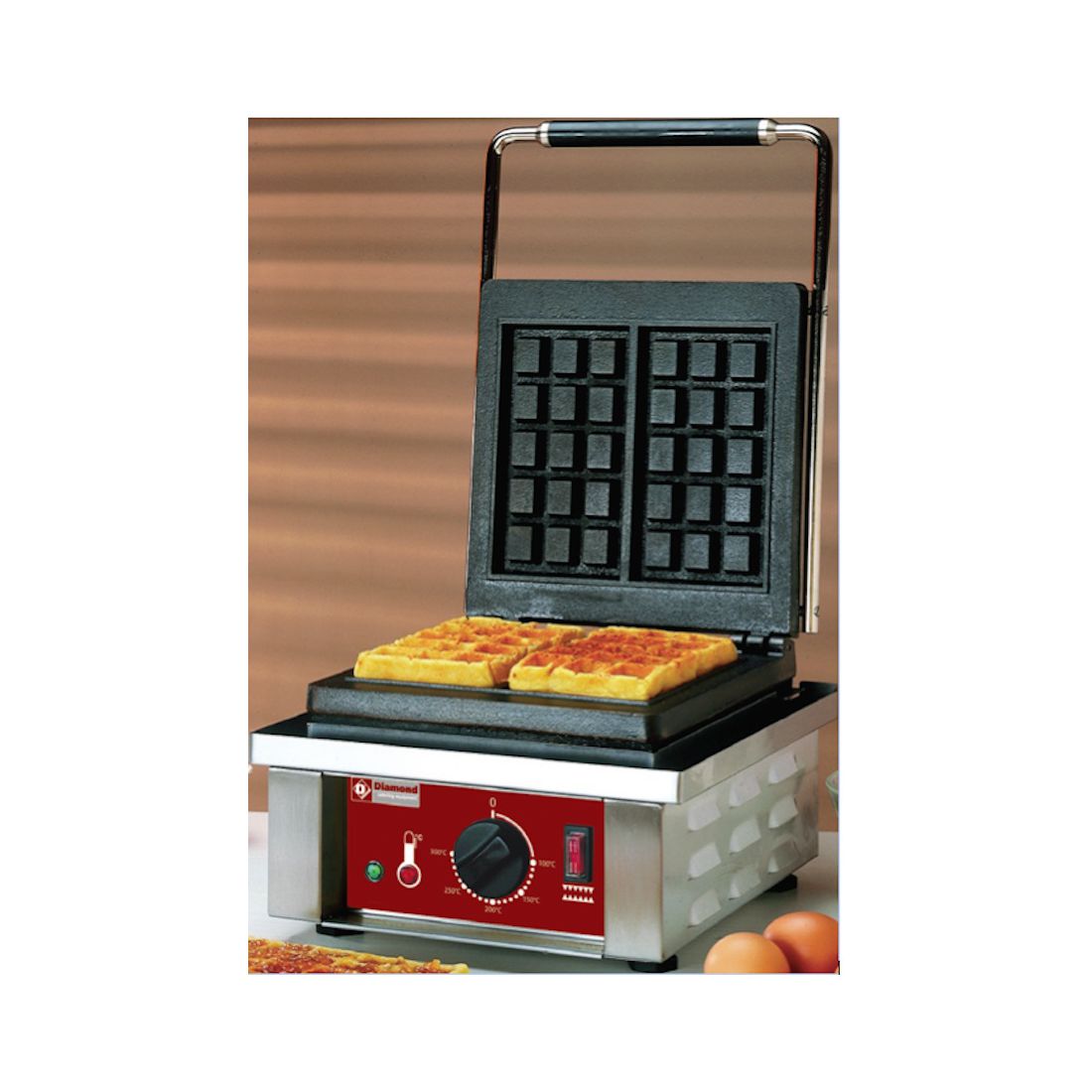 Gaufrier simple 220 V (3x5 Bruxelles) DIAMOND - électrique professionnel en fonte, 1500 W, format Bruxelles_0