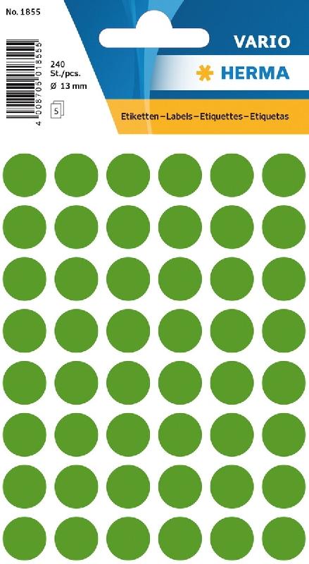 HERMA 240 pastilles adhésives coloris vert foncé, Ø 13 mm (5 feuilles 9x16 / cdt) - 1855_0
