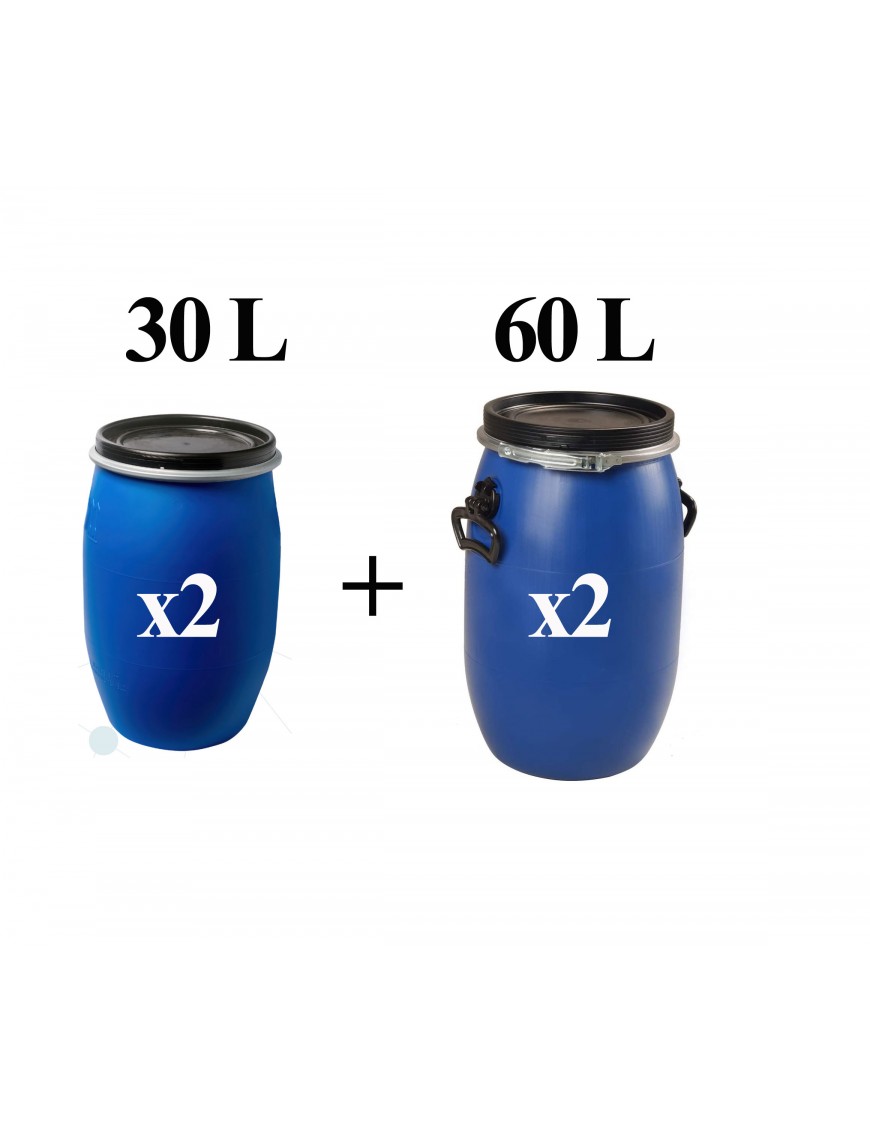 Lot de 2 fûts ouverture totale de 30 litres + 2 fûts ouverture totale de 60 litres_0