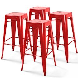 Oviala Business Lot de 4 tabourets de bar acier rouge brillant - rouge acier 106693_0