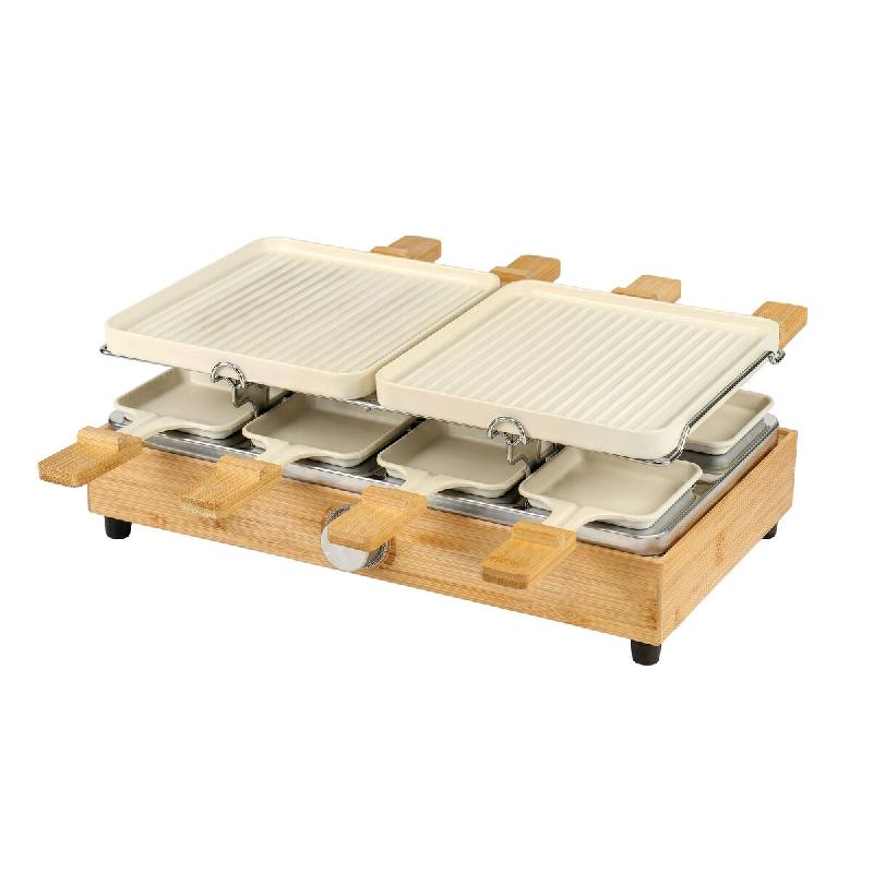 Menastyl - Appareil à raclette 8 personnes en aluminium crème et bambou - 3256391051818_0