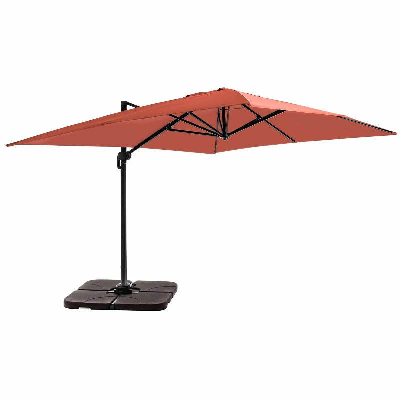 Oviala Business Parasol déporté 4x3 m 360° inclinable + 4 dalles à lester terracotta - marron aluminium 115220_0