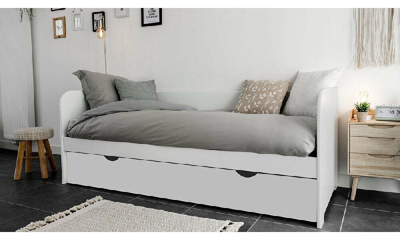 PACK LIT BANQUETTE GIGOGNE FLOCON + 2 MATELAS  BLANC 80X190 CM/OPT:MATELAS ELBE HD