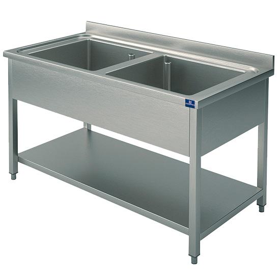 Plonge inox 2 bacs sur piètement avec étagère inférieure 1000x600 mm - PSLG210460_0
