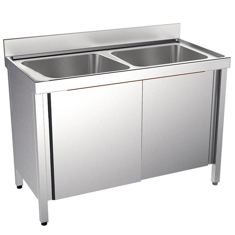 Plonge inox 2 ou 3 bacs sur meuble fermé - P 700 mm -_0