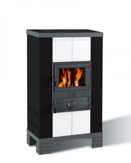 Poêle à bois Lauretta - 5 à 10 KW - Métal sablé noir - Faïences personnalisables - Compatible Poêle étanche et Bi-énergie_0