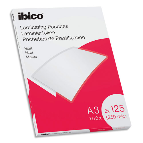 POCHETTES DE PLASTIFICATION MATTES IBICO - A3 - 125 MICRONS - BOITE DE 125