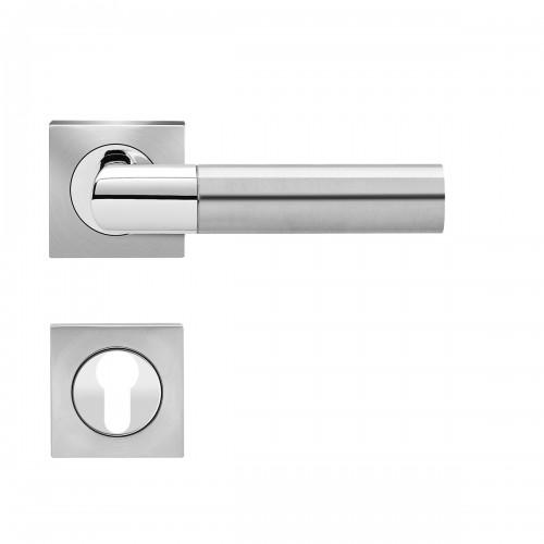POIGNÉES DE PORTE SUR ROSACES CARRÉES SÉRIE ER 48Q OREGON -POLI SATINÉ -CLÉ I KARCHER DESIGN