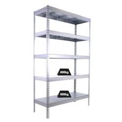 PROREGAL Étagère pour charges lourdes METAL BEAST FIVE | HxLxP 200x150x90cm | Charge du compartiment 600kg | Galvanisé - argenté métal PR_RS18-10_0