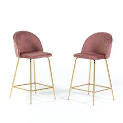RATTATAN Lot de 2 tabourets de bar en velours avec pieds en métal,h.65cm,pour bar,restaurant et cuisine,design élégant–Sara XL–Rose/Or - multic_0