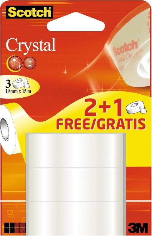 Scotch Pack de 2+1 rouleaux de ruban Crystal transparent, 19 mm x 15 m (6-1915R3/2) - 4046719376537_0