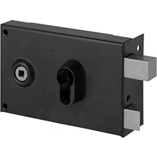 SERRURE EN APPLIQUE HORIZONTALE AVEC CYLINDRE EUROPÉEN -NOIR -À FOUILLOT - DROITE ABUS