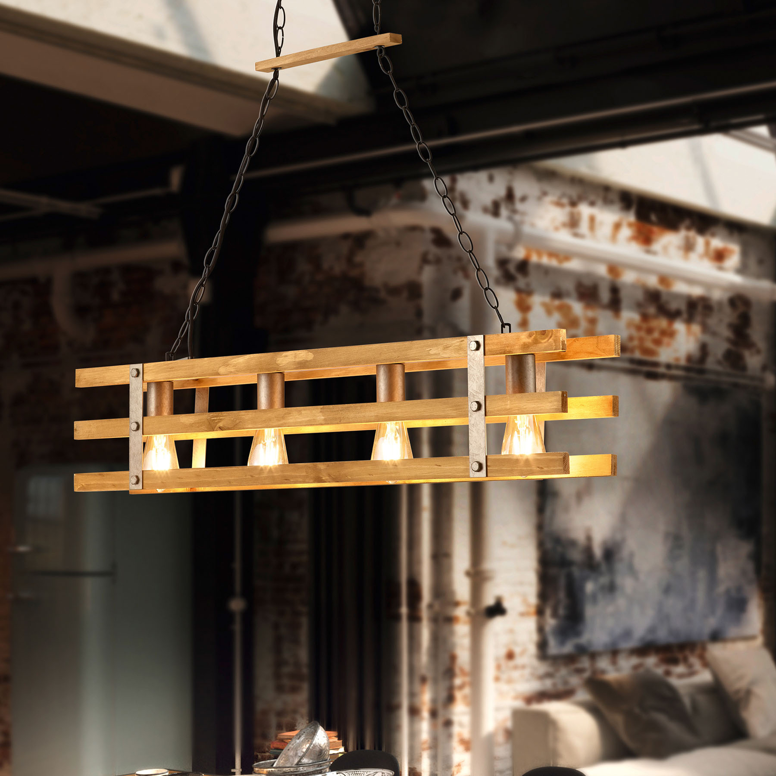 TRIO LIGHTING SUSPENSION KHAN DESIGN VINTAGE À 4 LAMPES