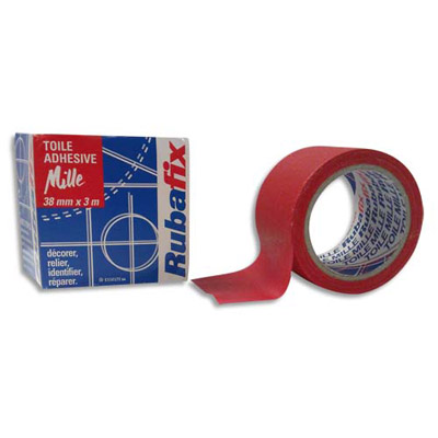 TOILE ADHESIVE RUBAFIX PLASTIFIEE ET IMPERMEABLE ROULEAU DE 38MMX 3M - ROUGE