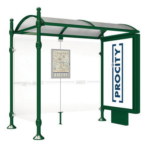 ABRI BUS PROVINCE 2.50 M CAISSON 1 BARDAGE BOULE VERT 6005 - PROCITY