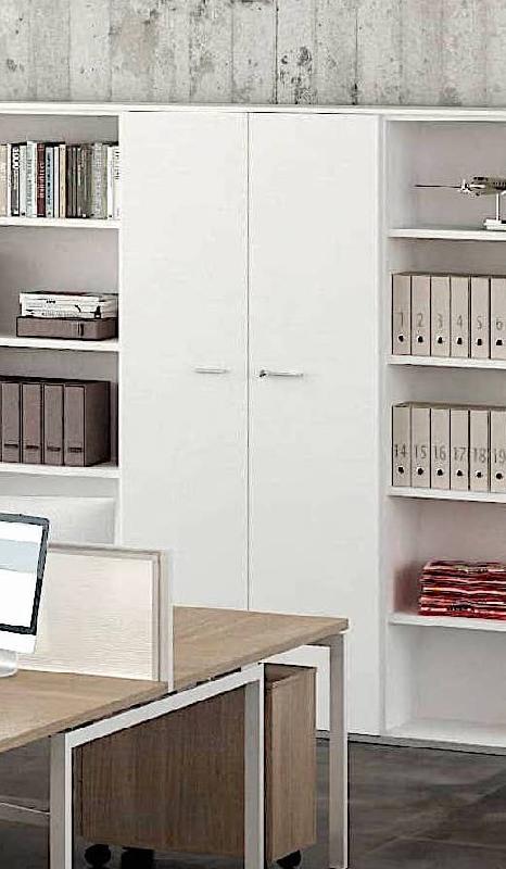 Armoire haute avec portes battantes - Quadrifoglio - Gris aluminium, Chêne_0