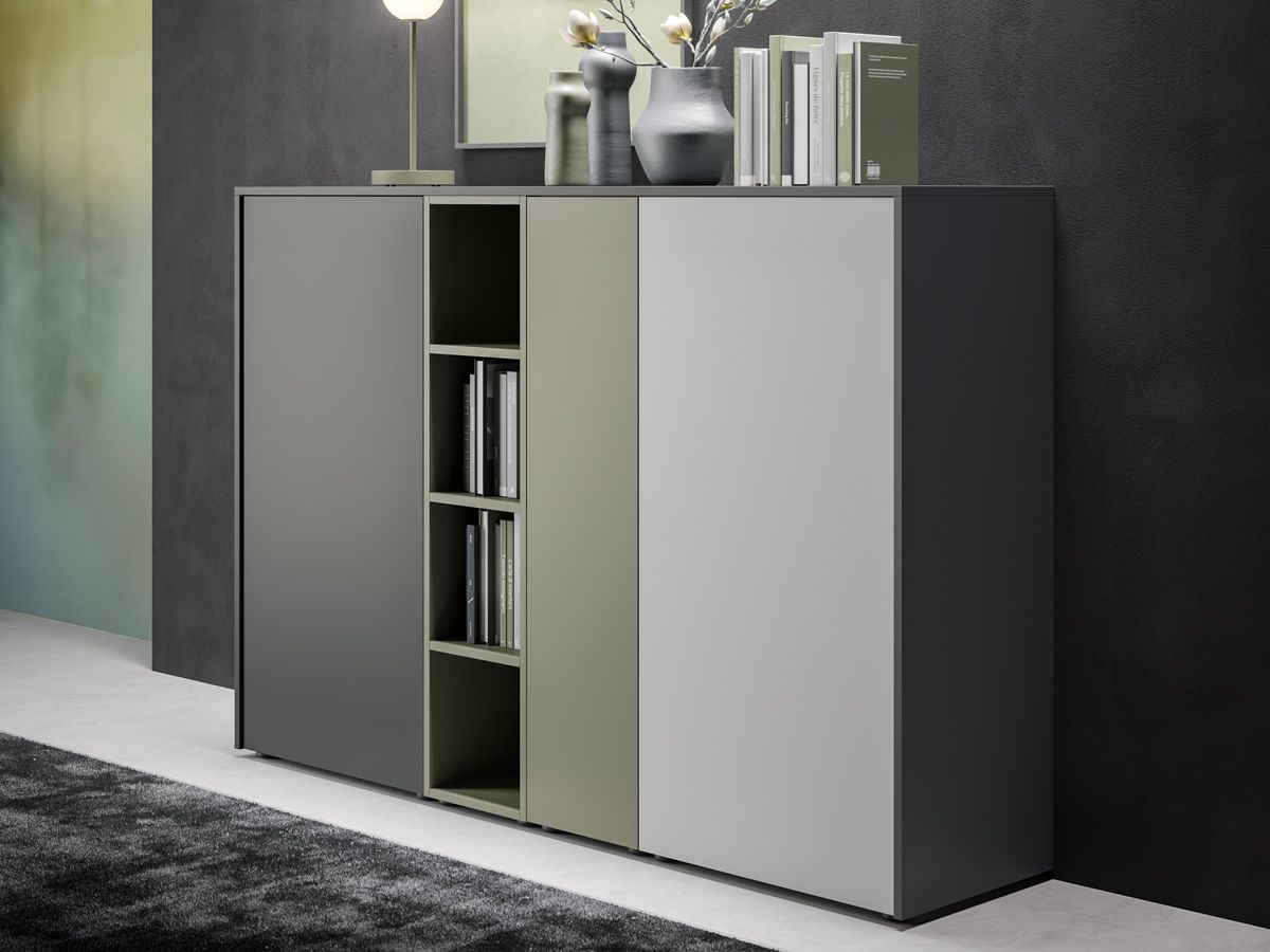 Armoire mi-haute push open laquée OSTARA O7 - L184 x H130 cm - Rangement modulaire avec portes et espace ouvert_0