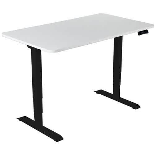 BUREAU RÉGLABLE HAUTEUR BLANC 140CM PIÈTEMENT NOIR MANUTAN