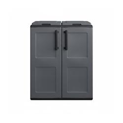 Cache Poubelles de tri Selectif 2 Sacs Meuble mi- hauteur Dim 68 x 37 x 84cm 2 Anneaux de support de sac 2 Portes Art Plast - gris plastique polypropy_0