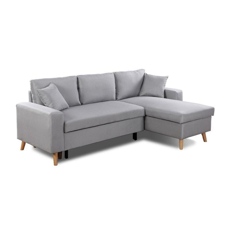 Canapé d'angle réversible convertible ARKO - tissu gris clair avec coffre de rangement et coussins d'appoint_0