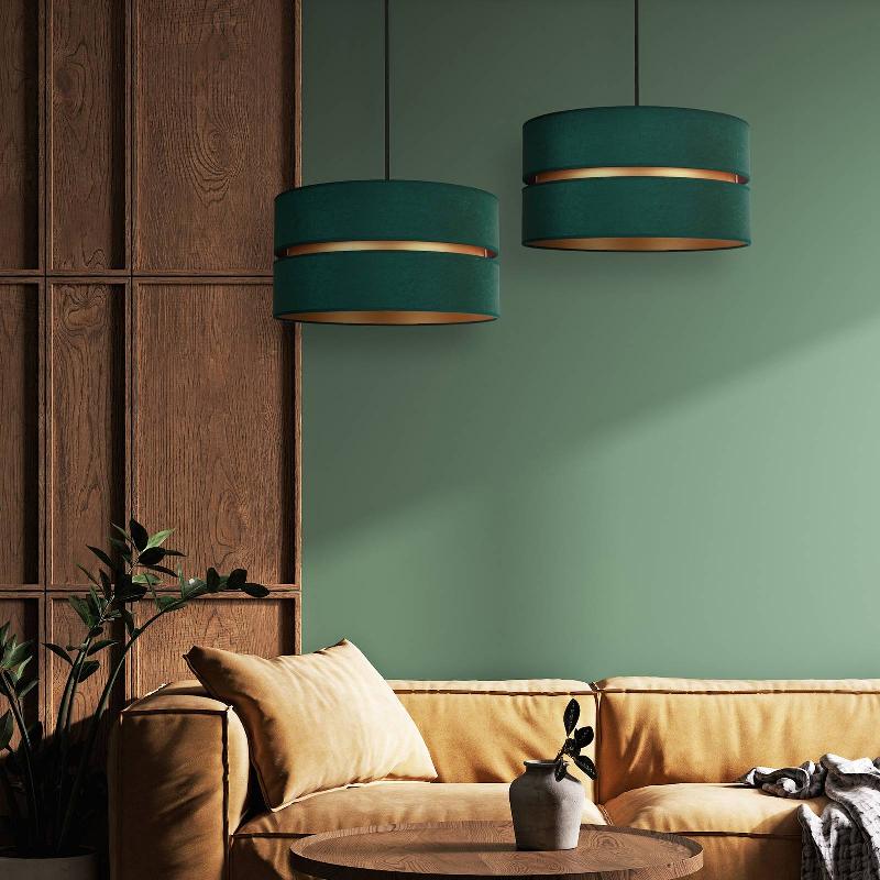 DUOLLA SUSPENSION DUO, VERTE/DORÉE, À 2 LAMPES