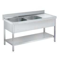 EURAST - Evier avec support 1 étagère, 2 cuves et 1 égouttoir 500x400x250 - 1600x600x850 mm - 2185D061 - inox 2185D061_0