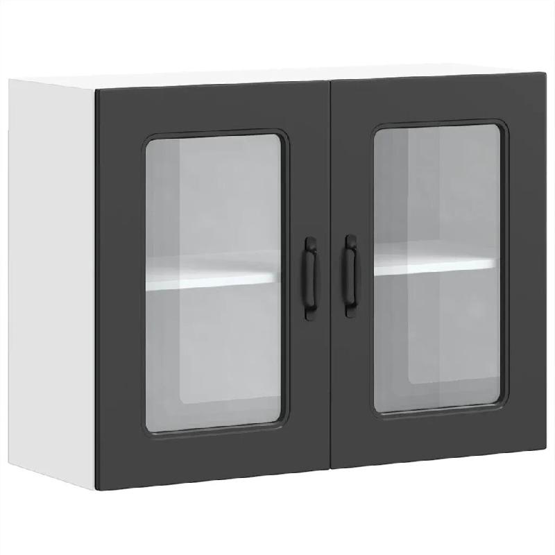 Helloshop26 - Armoire murale de cuisine design moderne espace de rangement 80 x 31 x 60 cm en bois d'ingénierie noir 02_0050013 - noir verre 30002361_0