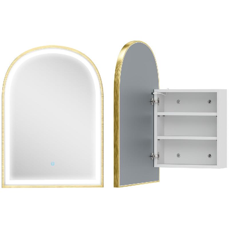 Helloshop26 - Armoire murale salle de bain arquée 50 x 14.5 x 70 cm anti-buée éclairage réglable moderne épuré en verre trempé doré 21_0002137_0