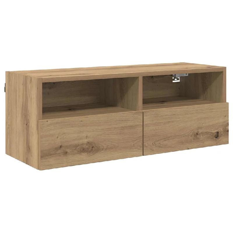 Helloshop26 - Meuble TV mural suspendu moderne rangement pratique 80 x 30 x 30 cm en bois d'ingénierie chêne artisanal 02_0052792 - Bois massif 3000_0