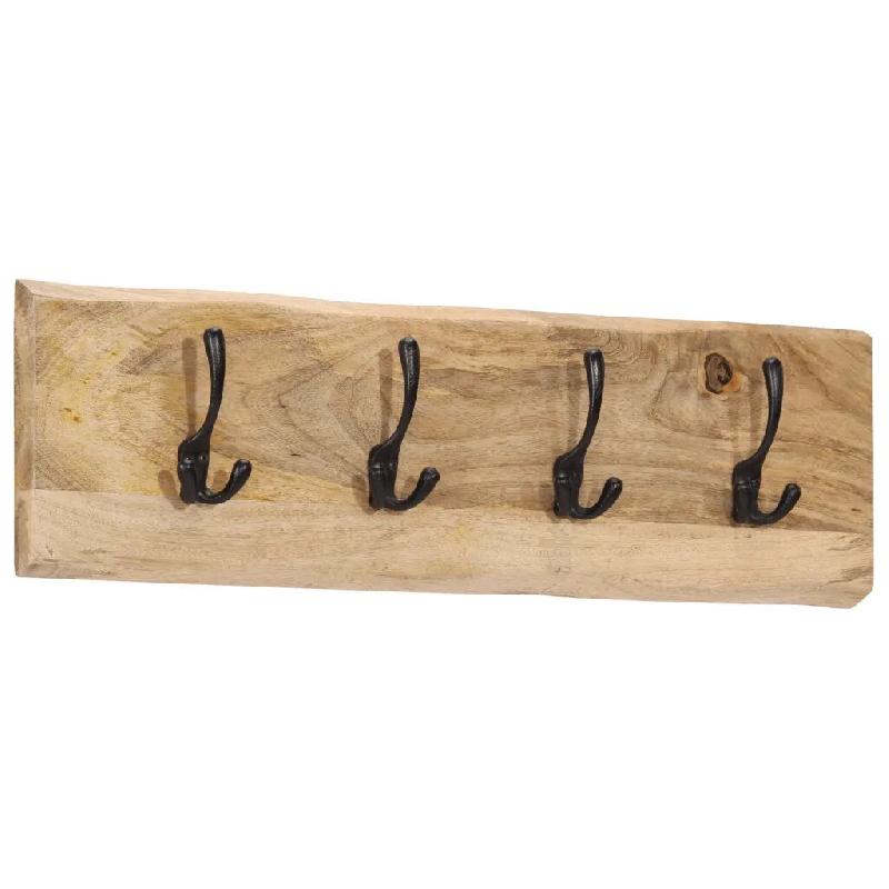 Helloshop26 - Porte-manteau mural avec 4 crochets pratique salon entrée 82 x 22 x 7 cm en bois de manguier naturel 02_0047365 - Bois massif 300023473_0